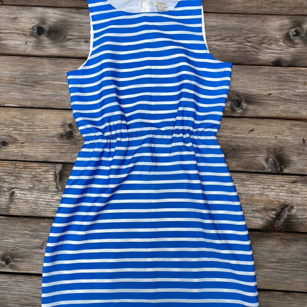 J. Crew Factory Size 4 Blue White Striped Sleeveless Sheath Style Dress Lined